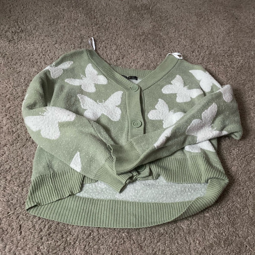 Kids Light Green Butterfly Sweater